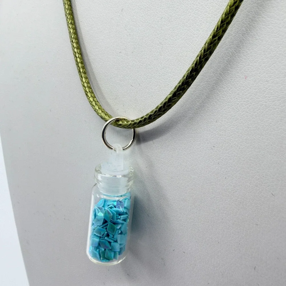 Whimsical Blue Tiny Bottle Pendant Necklace Celestial Boho Layering Gift Charm